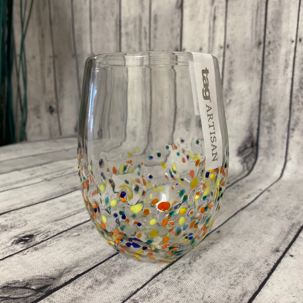 NEW! PEBBLED HAND BLOWN STEMLESS WINE GLASS